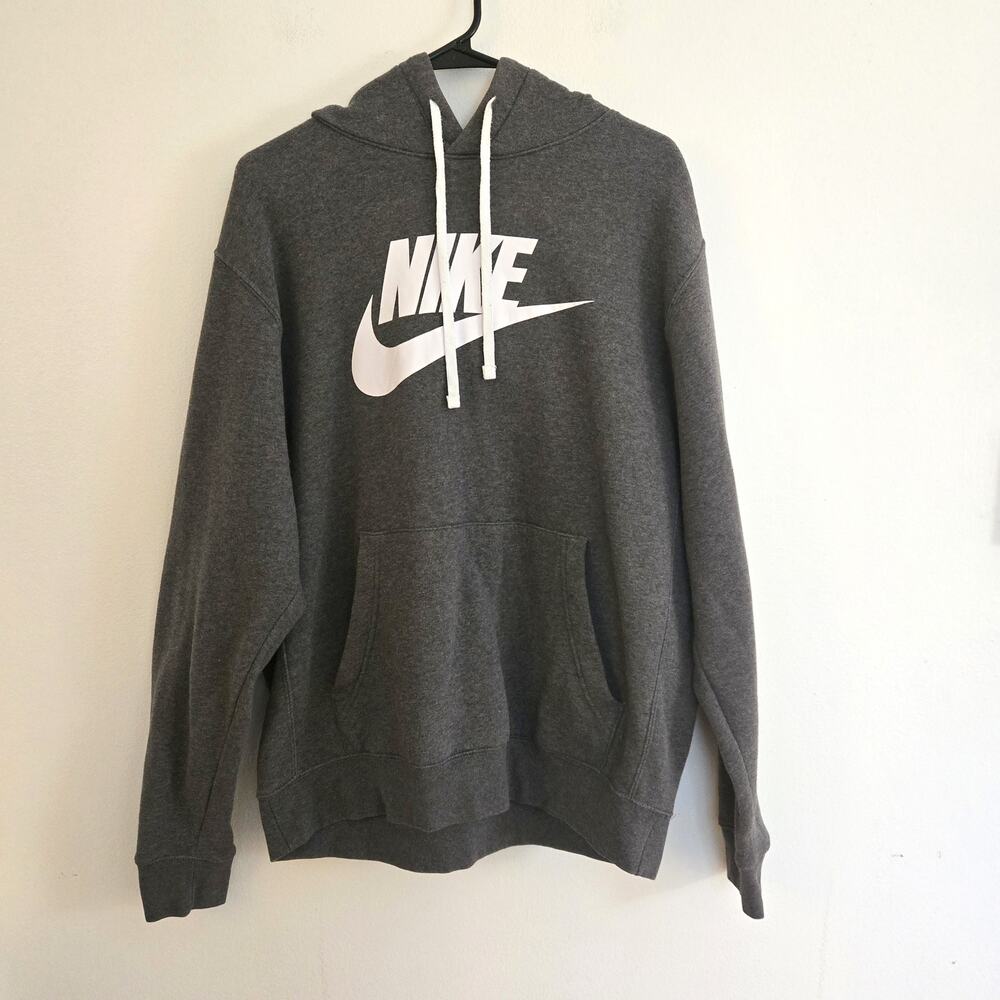 Nike Large Grey Pullover Hoodie with White Logo